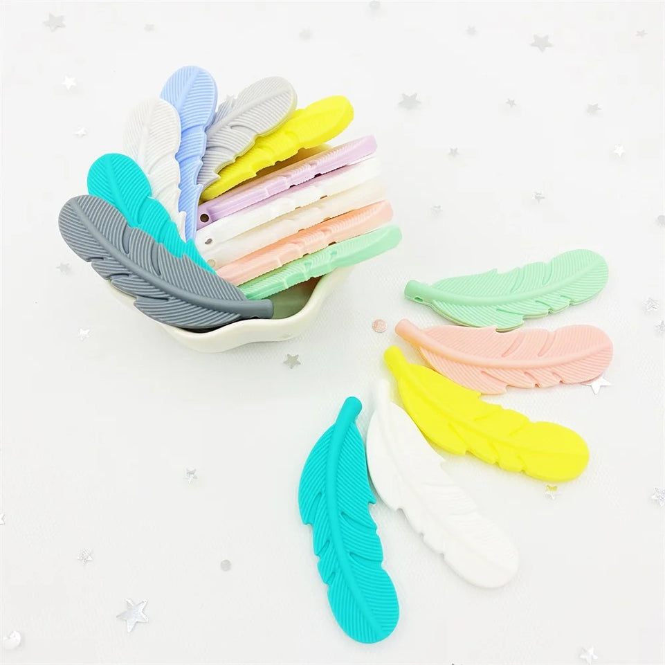 10pcs/lot Silicone Teether Feather Beads Handmade Accessories Teething Toys For Infant Newborn Gift Baby Bpa Free Teether