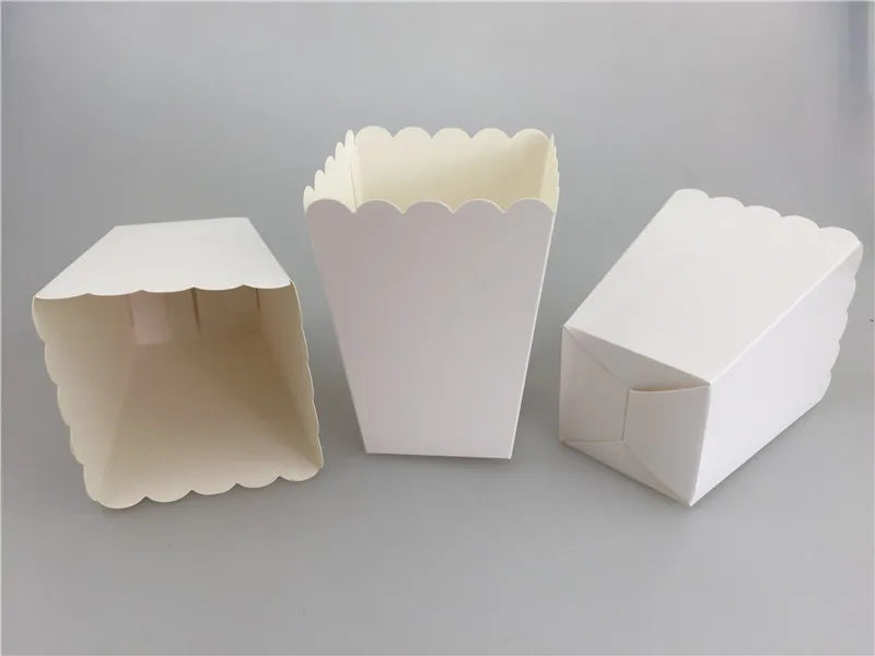 12pcs/lot Pure White Mini Paper Popcorn Box Sanck Candy Box Gift Baby Shower Wedding Birthday Party Moive Night Treat Supplies
