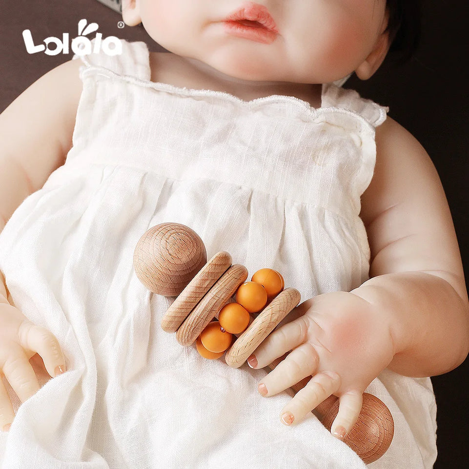 Wooden Teether Bells Wood Rattles 6 Style Soothe Baby Nursing Accessories Montessori Toys Shower Gift Baby Ring Rattles Toys