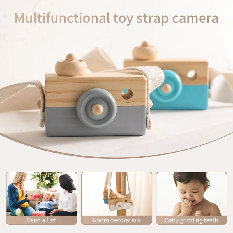 Let's Make 1pc Wooden Baby Toys Fashion Camera Pendant Montessori Toys For Children Wooden DIY Presents Nursing Gift Baby Block