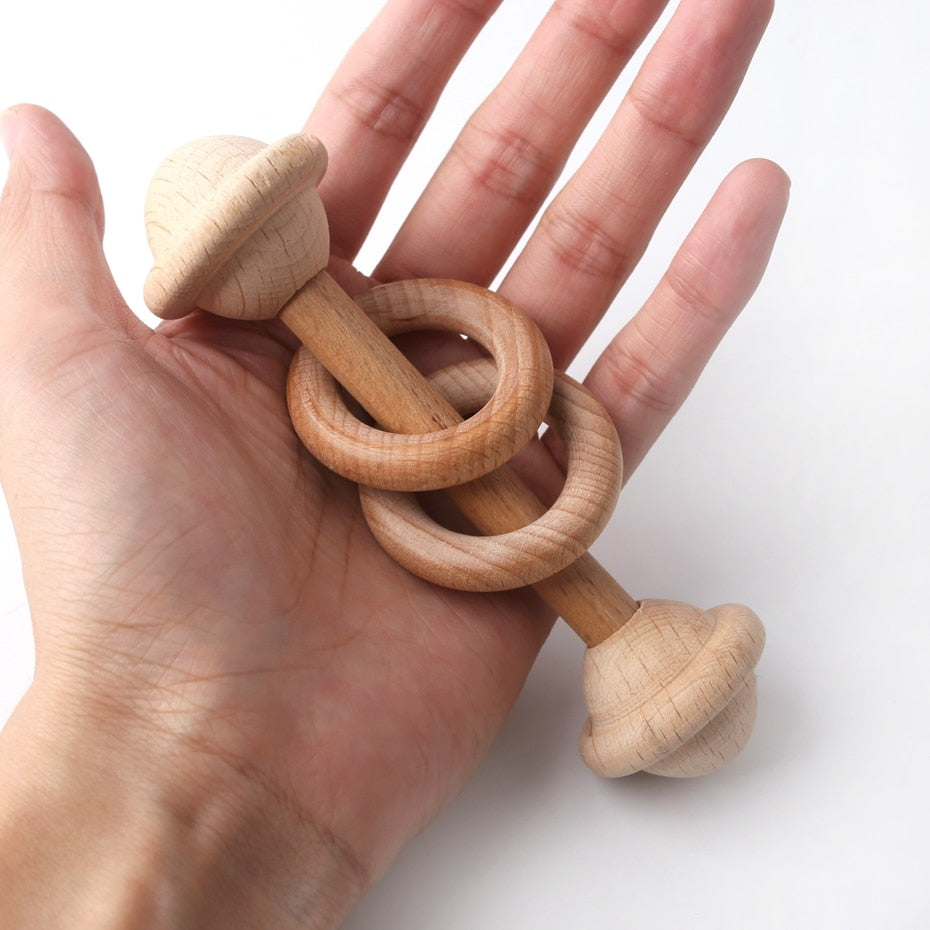 Wooden Rattles Teether Newborn Nursing Rattle With Ring Baby Beech Wood Montessori Toys Baby Fun Interesting Toys For Children